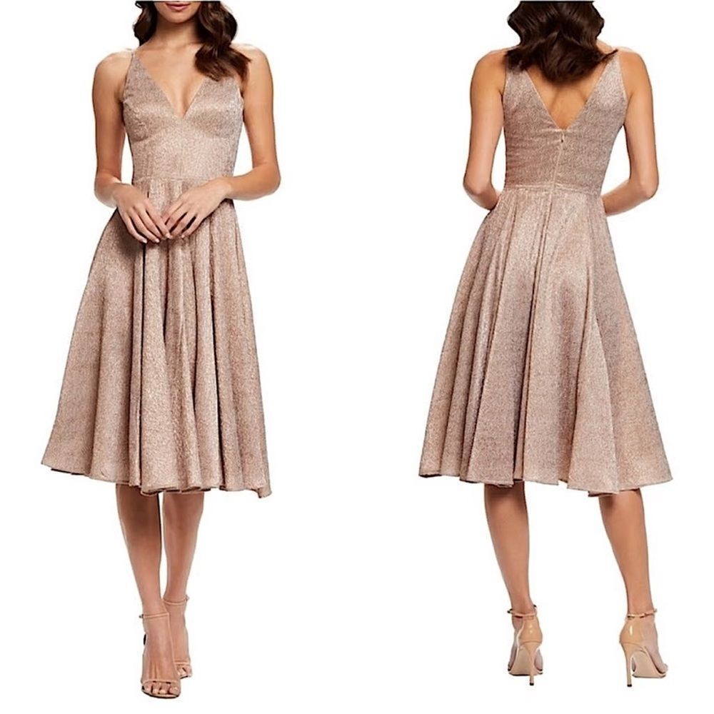 Dress The Population Shimmering Midi Dress in Gold